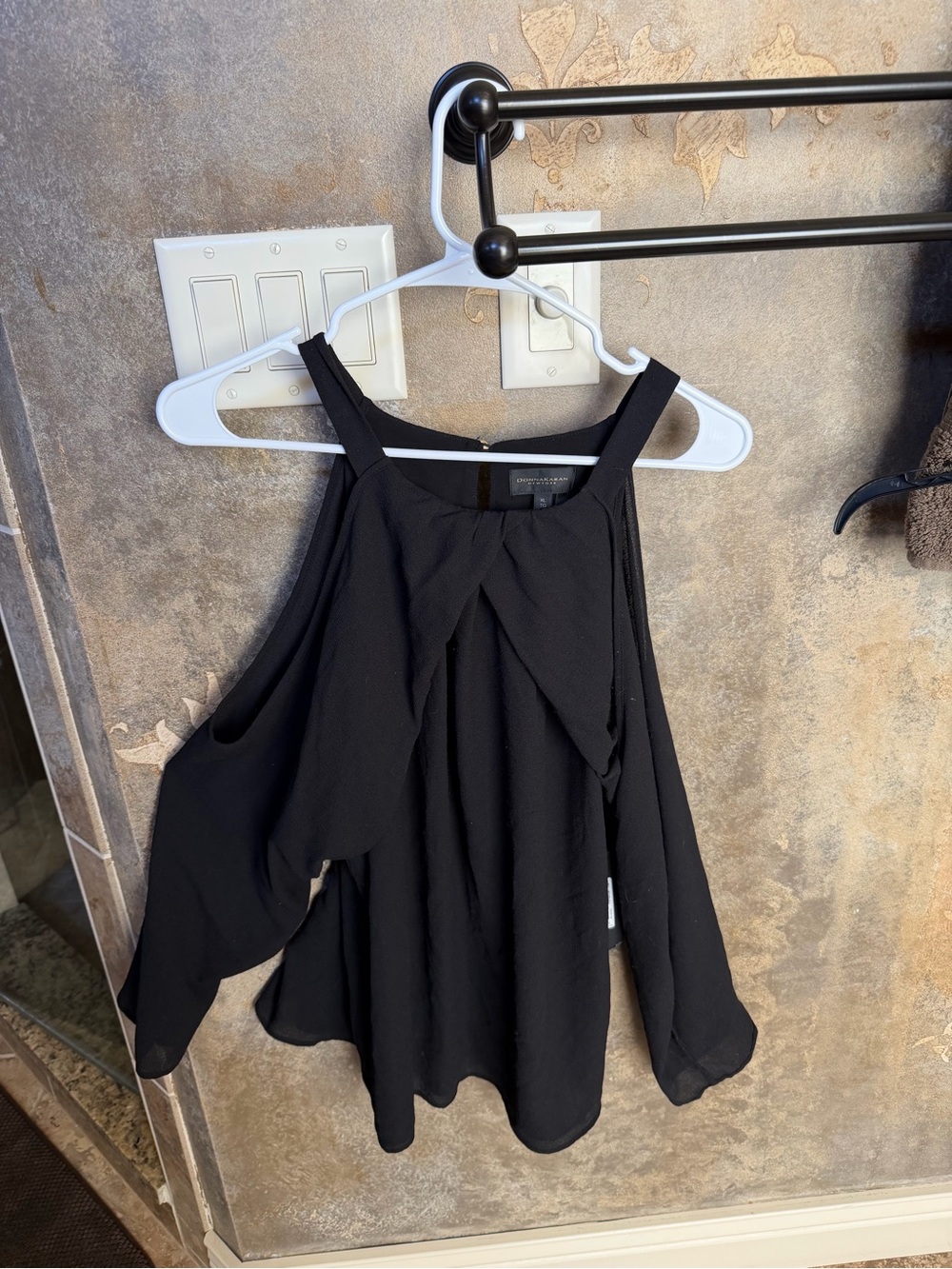 Donna Karan Black Cold-Shoulder Halter Top